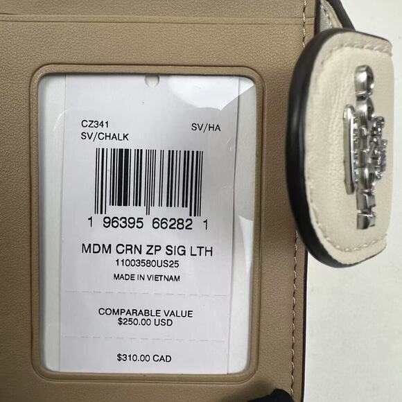 Coach Medium Corner Zip Wallet In Signature Leather In Silver/Chalk CZ341 NWT - Picture 6 of 8